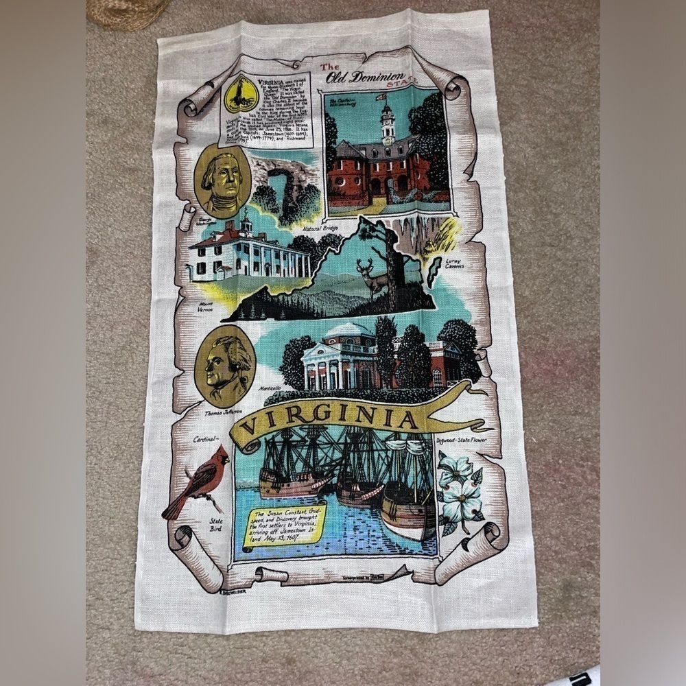 Virginia Landmarks Vintage Tea Towel Kay Dee Linen Fabric Wall Hanging